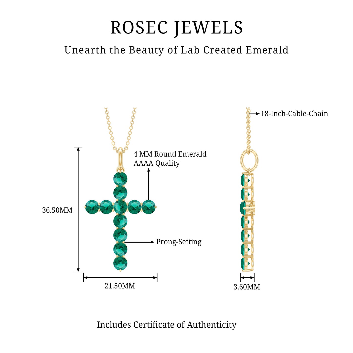 Certified Lab Grown Emerald Christian Cross Necklace With Chain