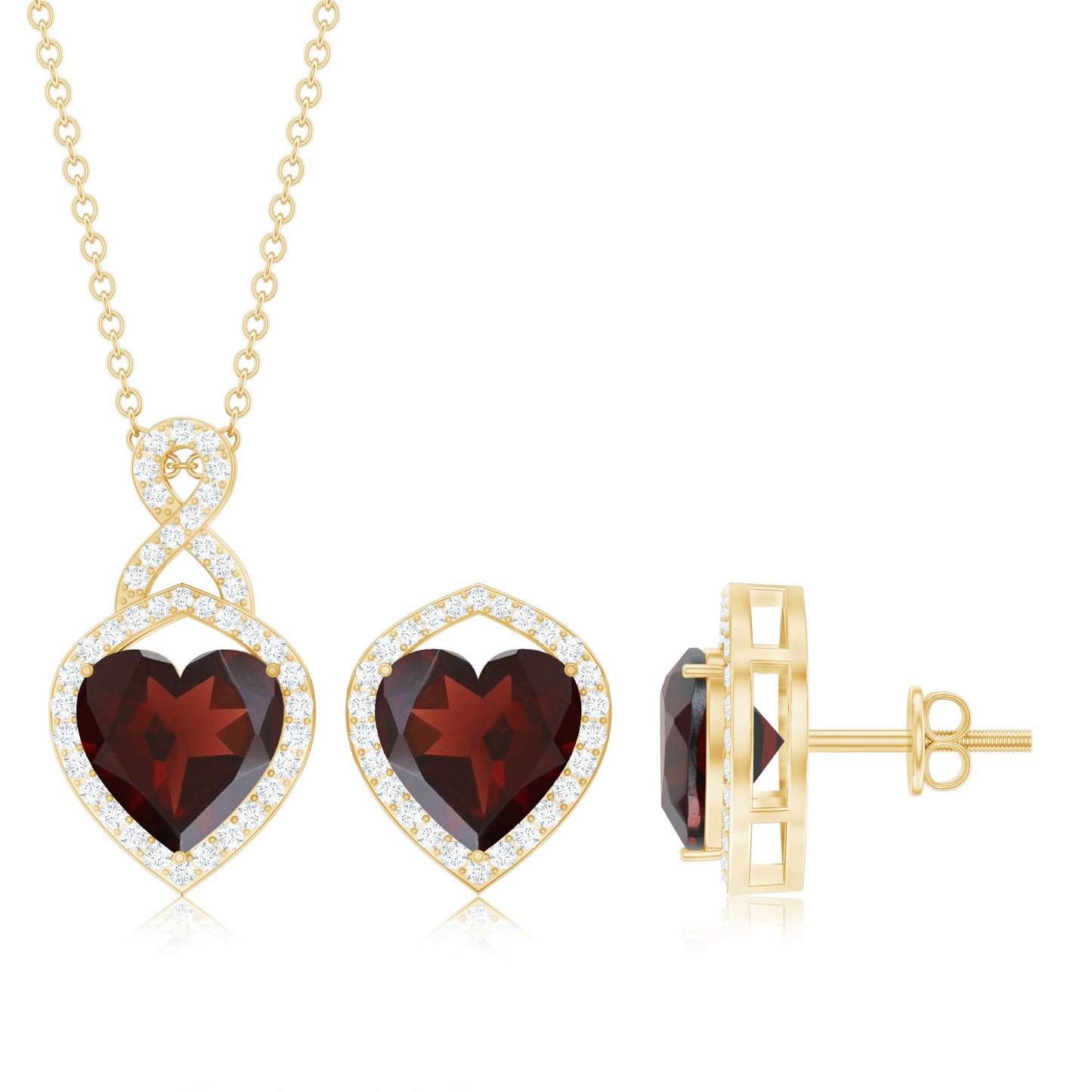 Real Garnet and Diamond Infinity Heart Jewelry Set