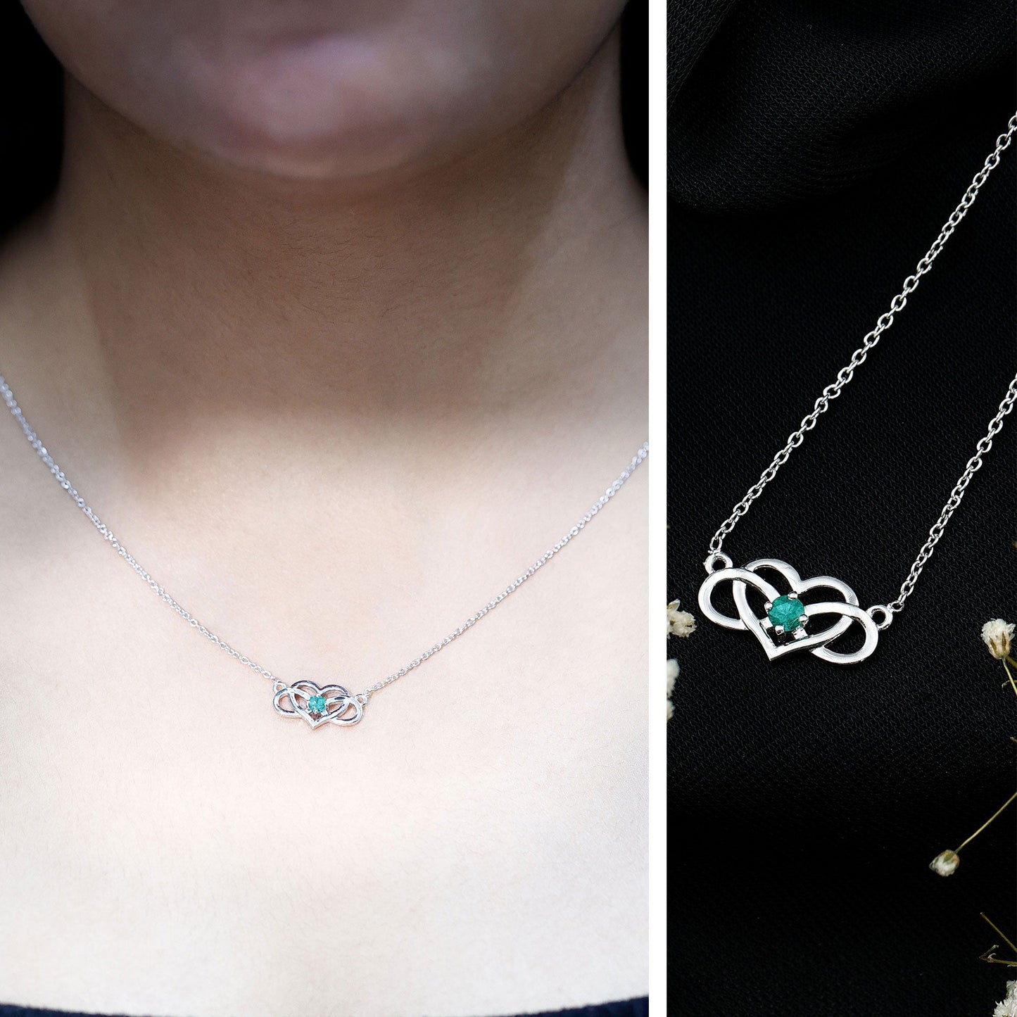 Emerald Heart and Infinity Chain Necklace for Women