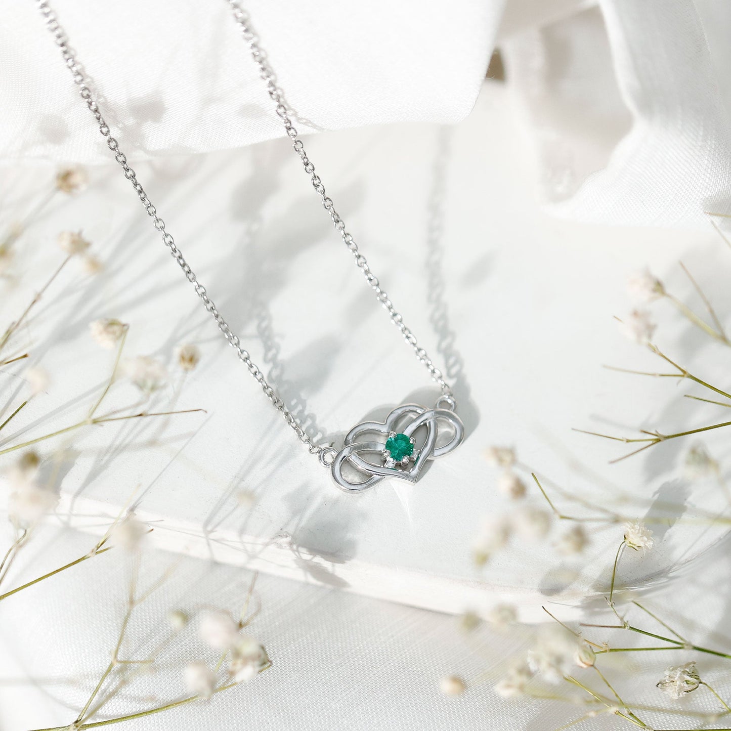 Emerald Heart and Infinity Chain Necklace for Women