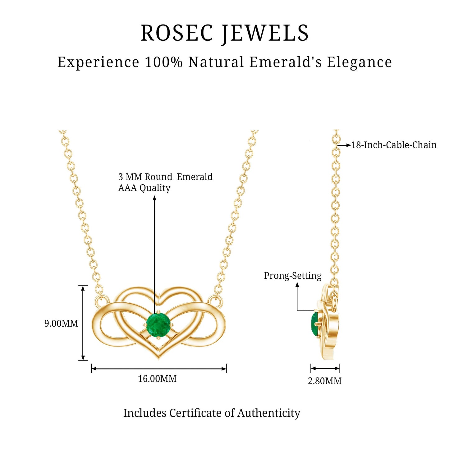 Emerald Heart and Infinity Chain Necklace for Women