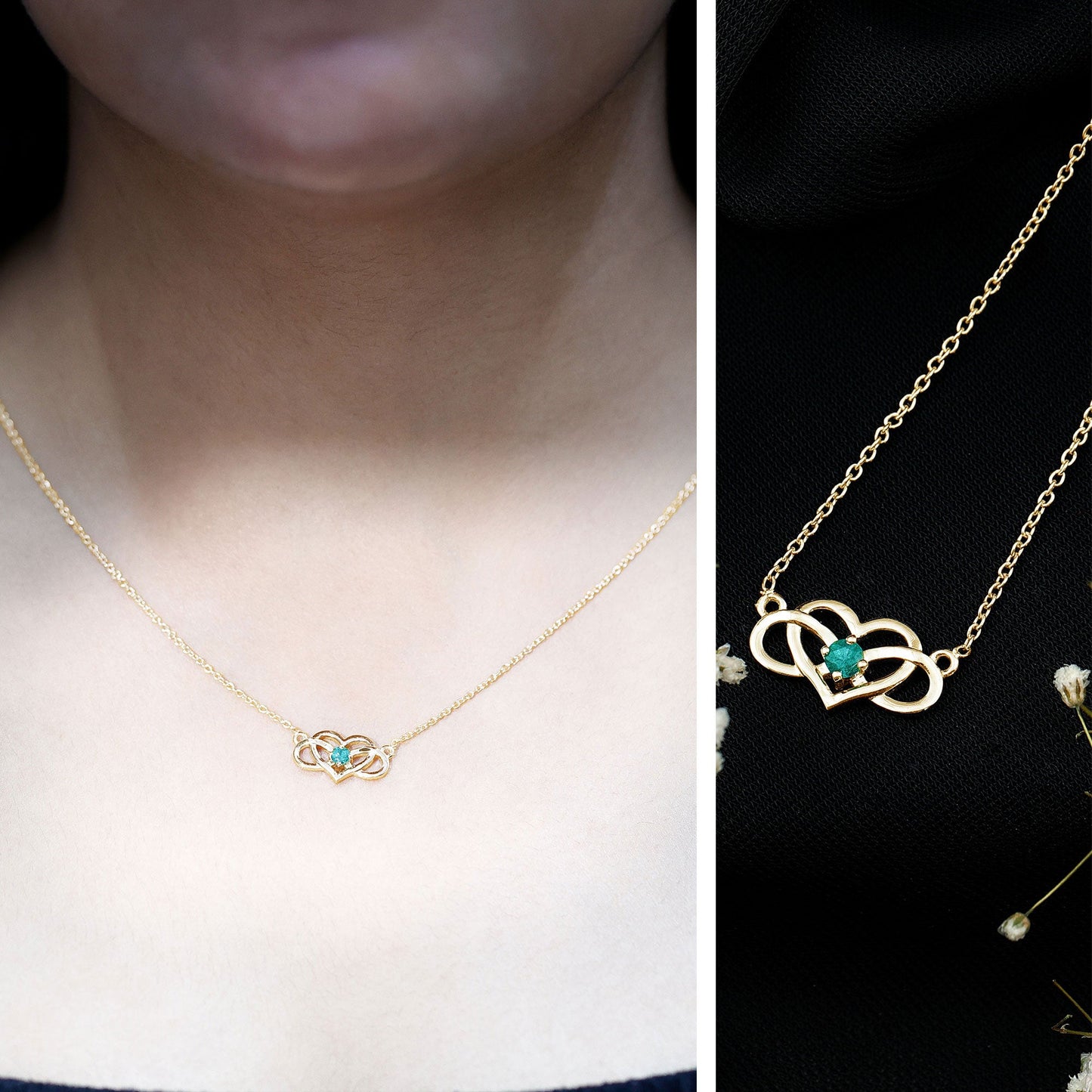 Emerald Heart and Infinity Chain Necklace for Women