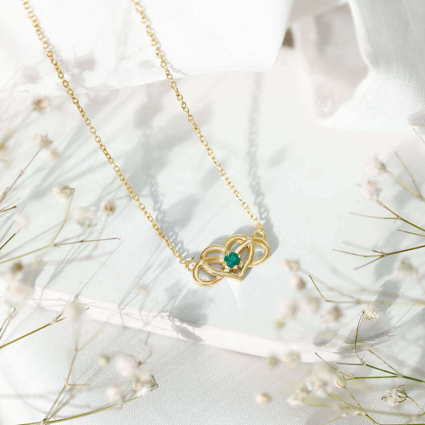 Emerald Heart and Infinity Chain Necklace for Women
