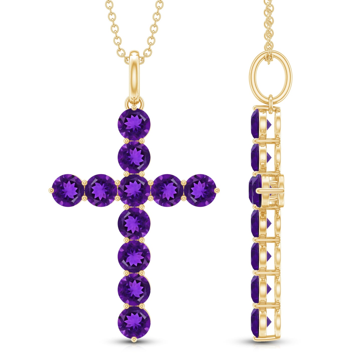 Natural Amethyst Cross Pendant Necklace with Chain