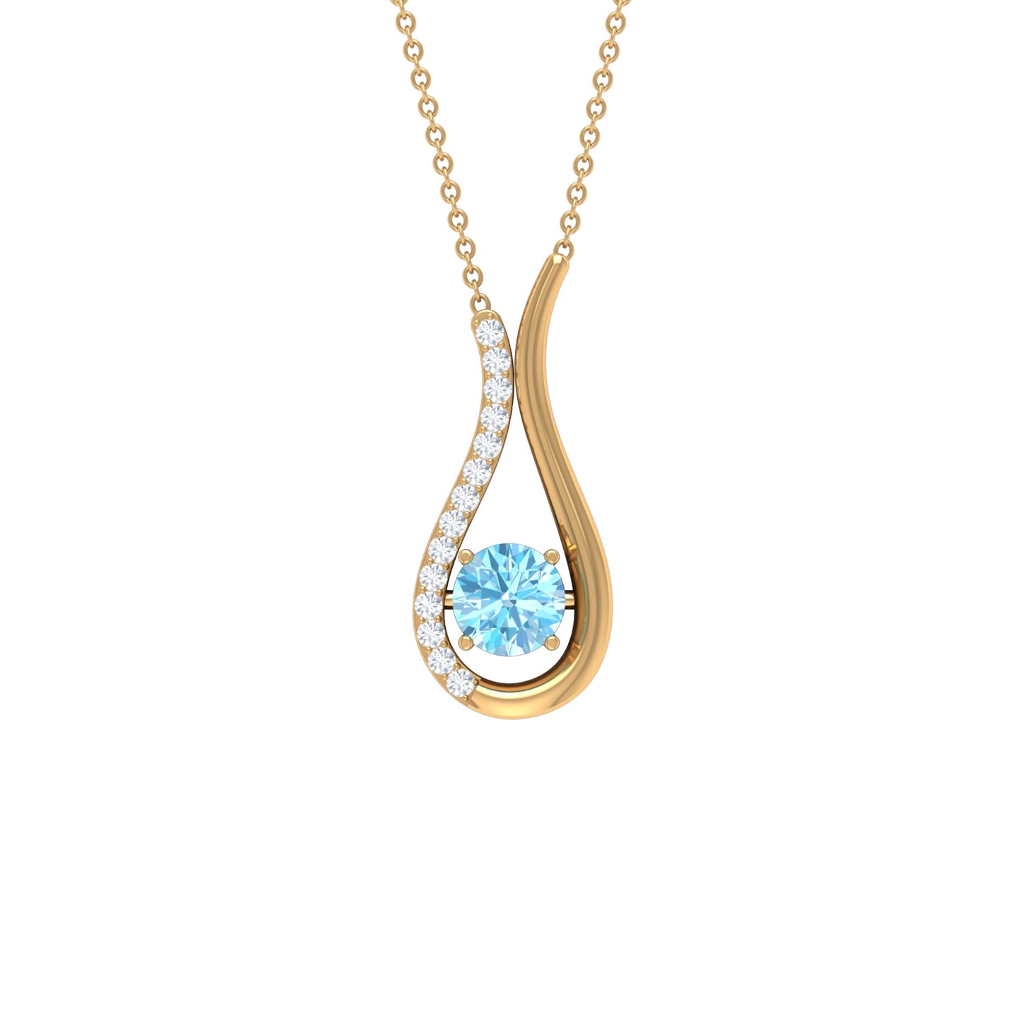 Real Aquamarine and Diamond Teardrop Necklace