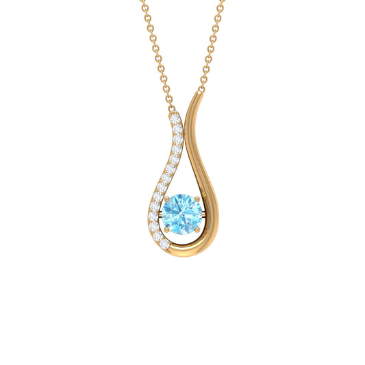 Real Aquamarine and Diamond Teardrop Necklace