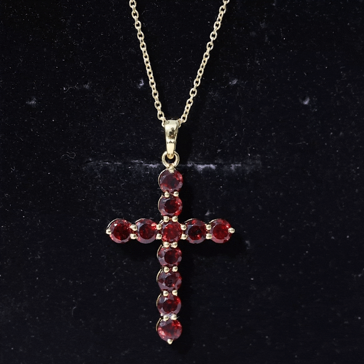 Genuine Garnet Cross Pendant Necklace