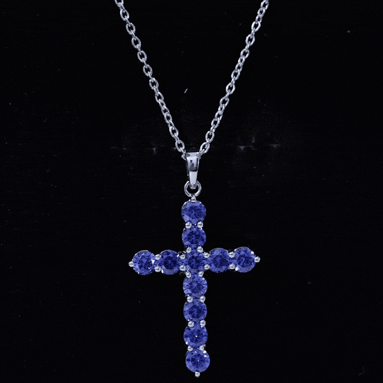 Simple Created Blue Sapphire Cross Pendant Necklace