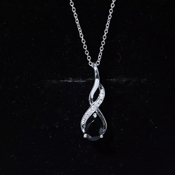 1 Carat Pear Shape Black Onyx Infinity Necklace with Diamonds