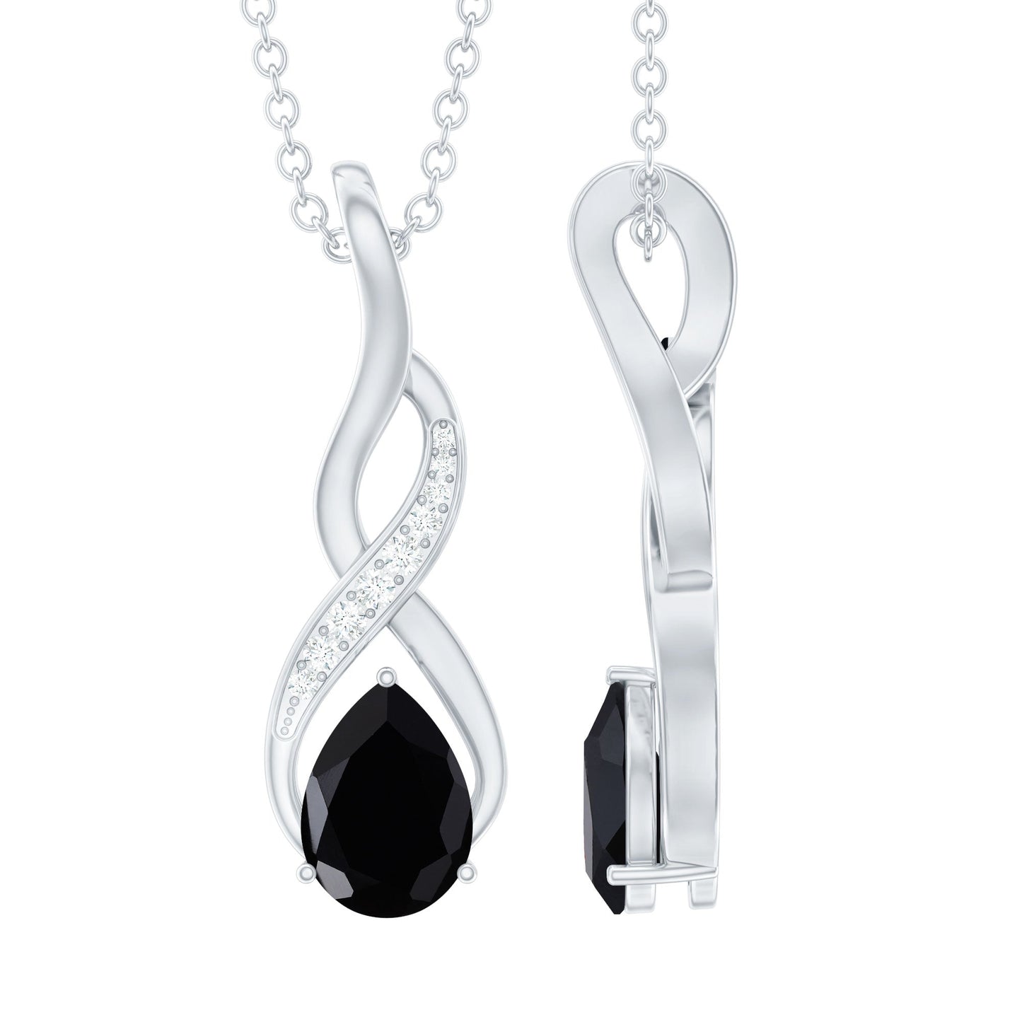 1 Carat Pear Shape Black Onyx Infinity Necklace with Diamonds