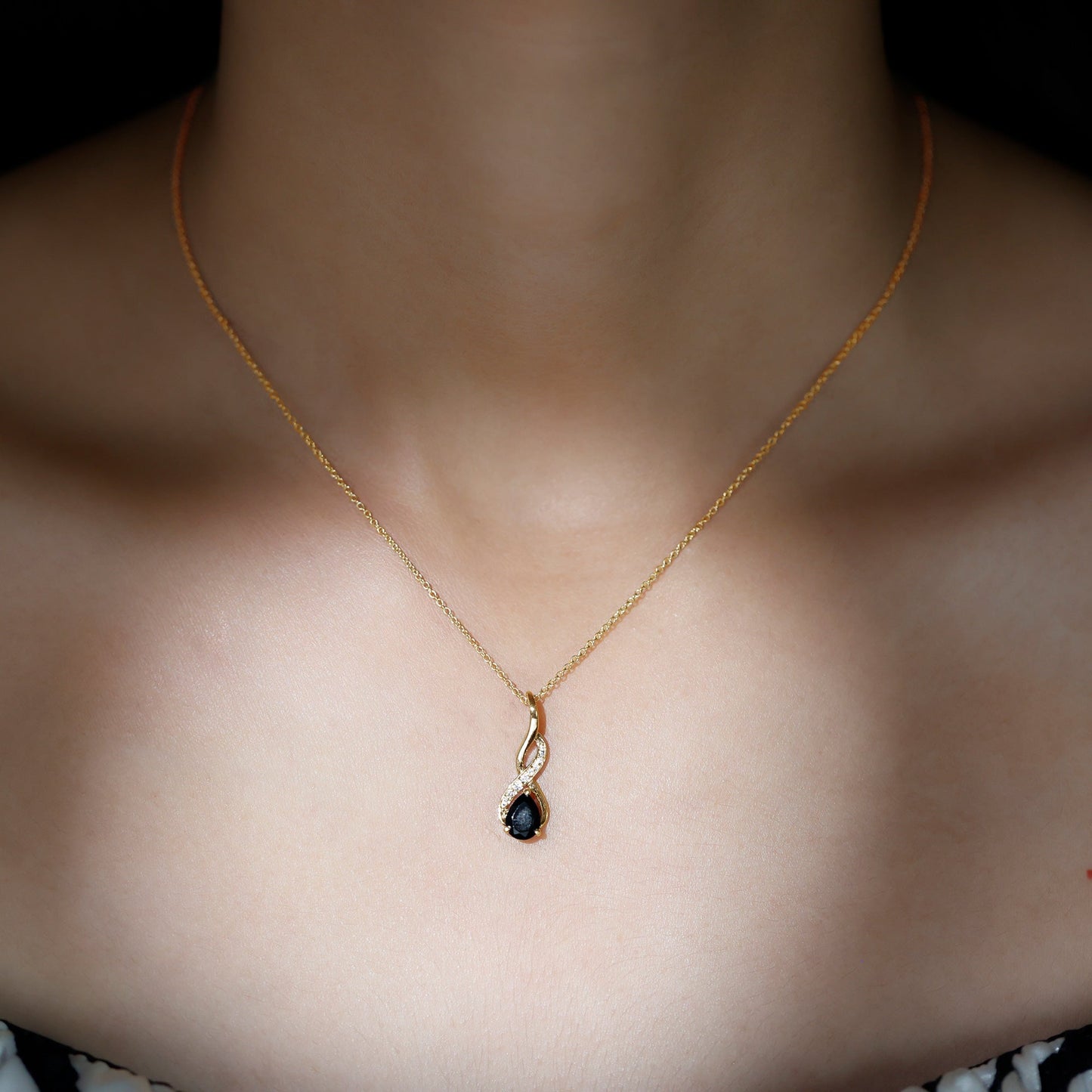1 Carat Pear Shape Black Onyx Infinity Necklace with Diamonds