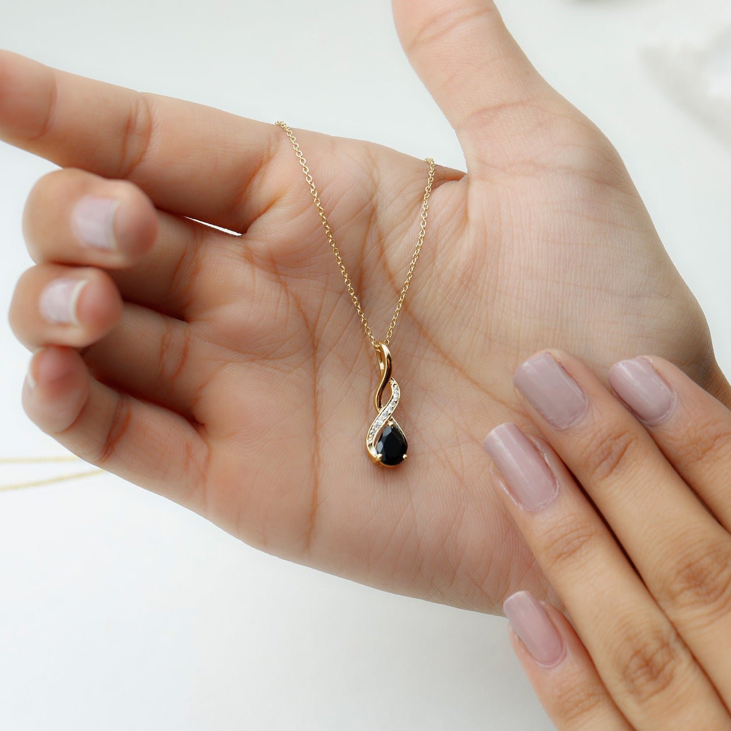 1 Carat Pear Shape Black Onyx Infinity Necklace with Diamonds