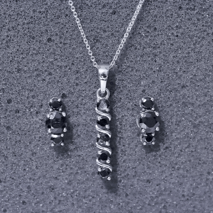 Lab Grown Black Diamond Bar Necklace and Earrings Set