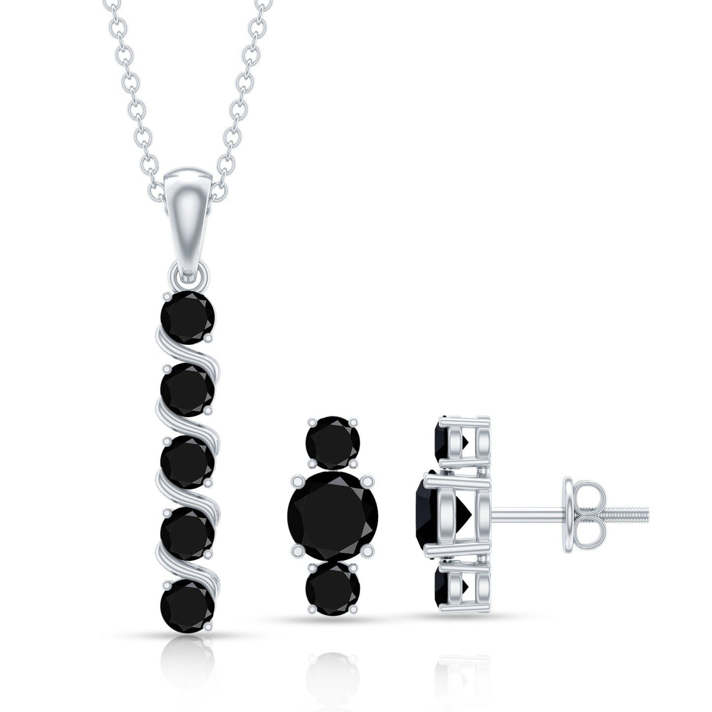 Lab Grown Black Diamond Bar Necklace and Earrings Set