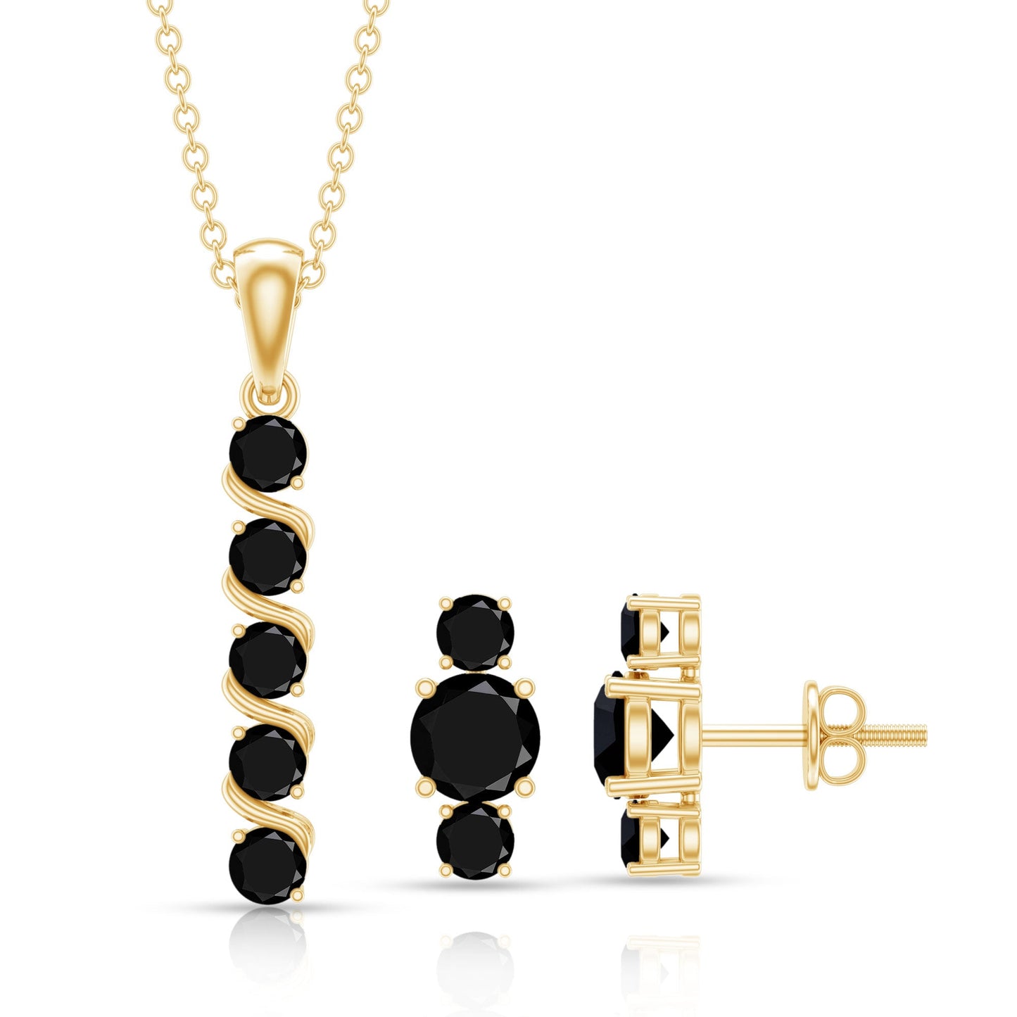 Lab Grown Black Diamond Bar Necklace and Earrings Set