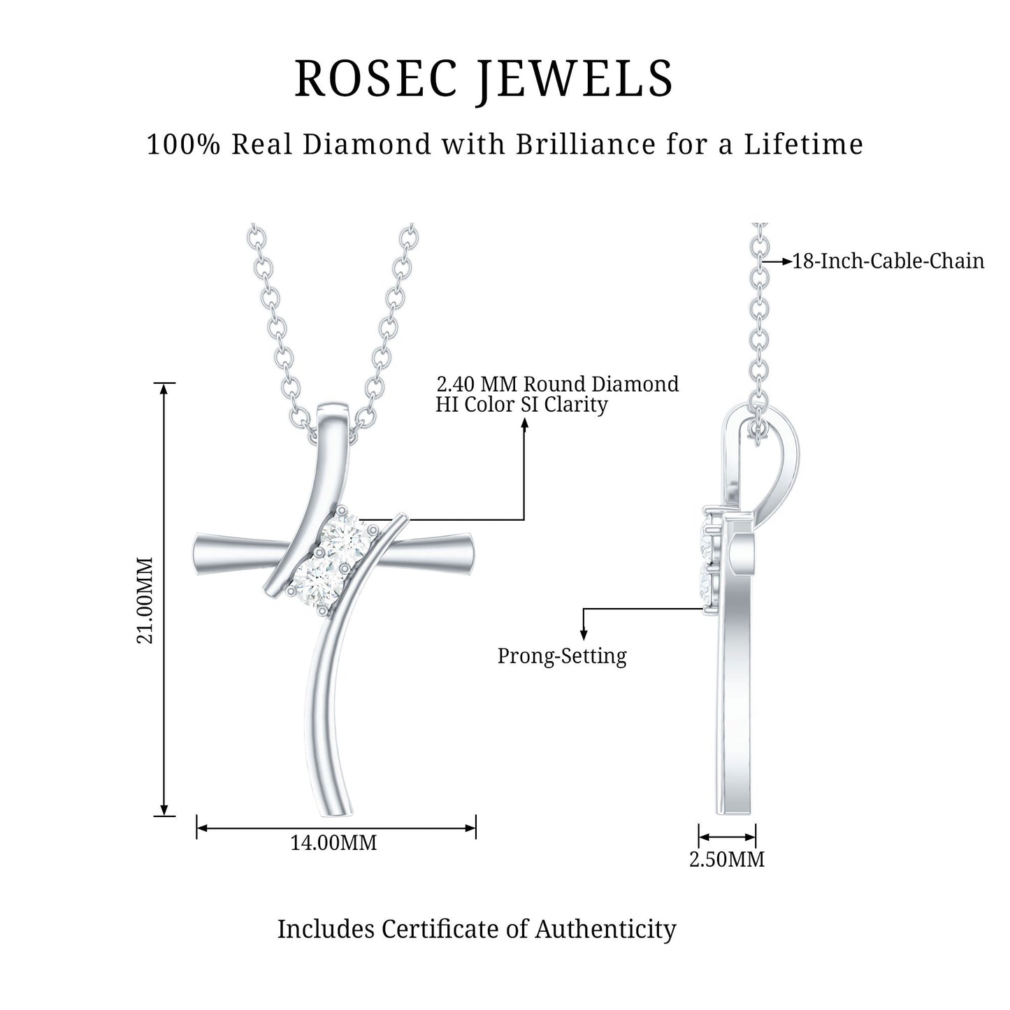 Diamond Cross Pendant Necklace for Women