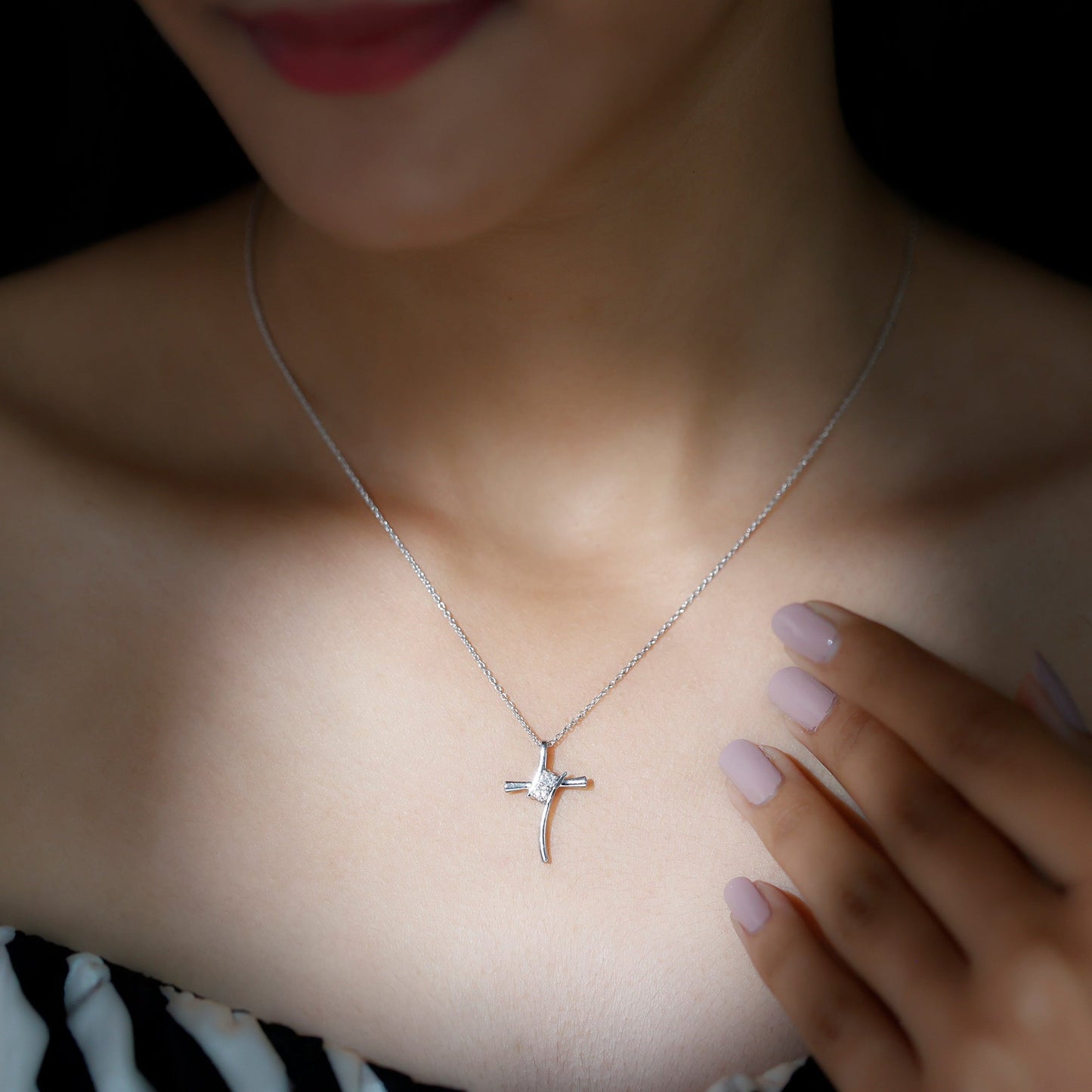 Diamond Cross Pendant Necklace for Women