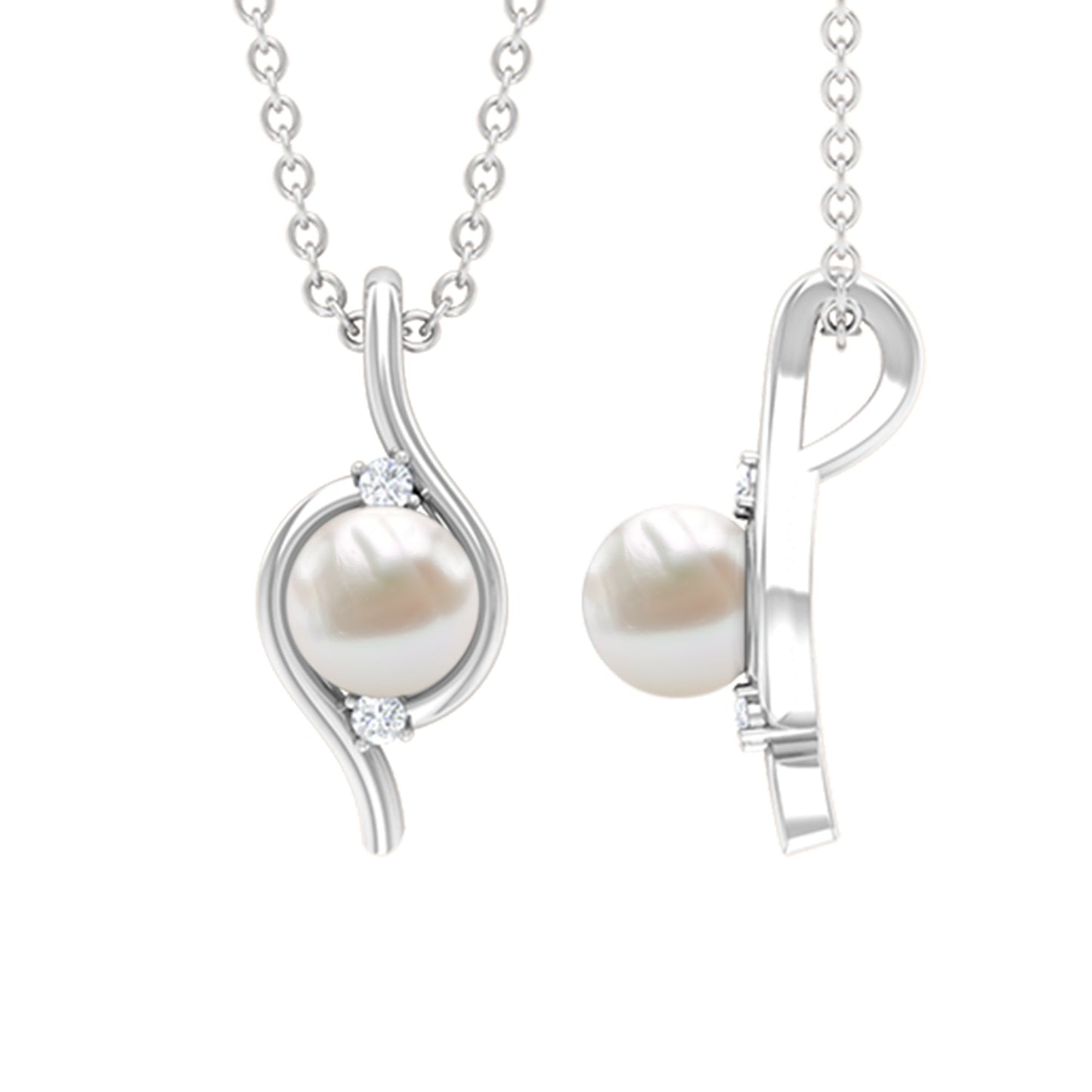 2 Carat Solitaire Freshwater Pearl Pendant with Diamonds
