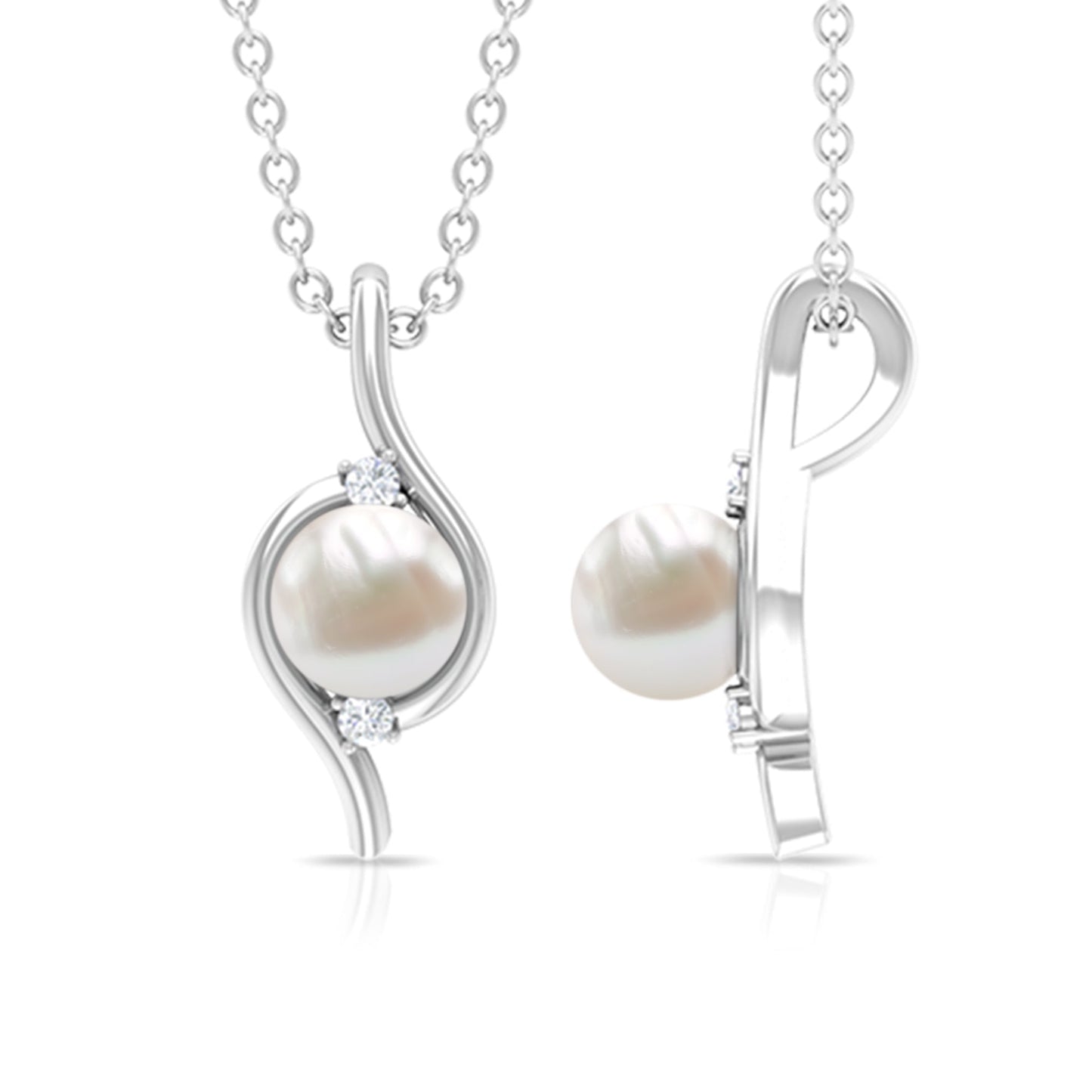 2 Carat Solitaire Freshwater Pearl Pendant with Diamonds