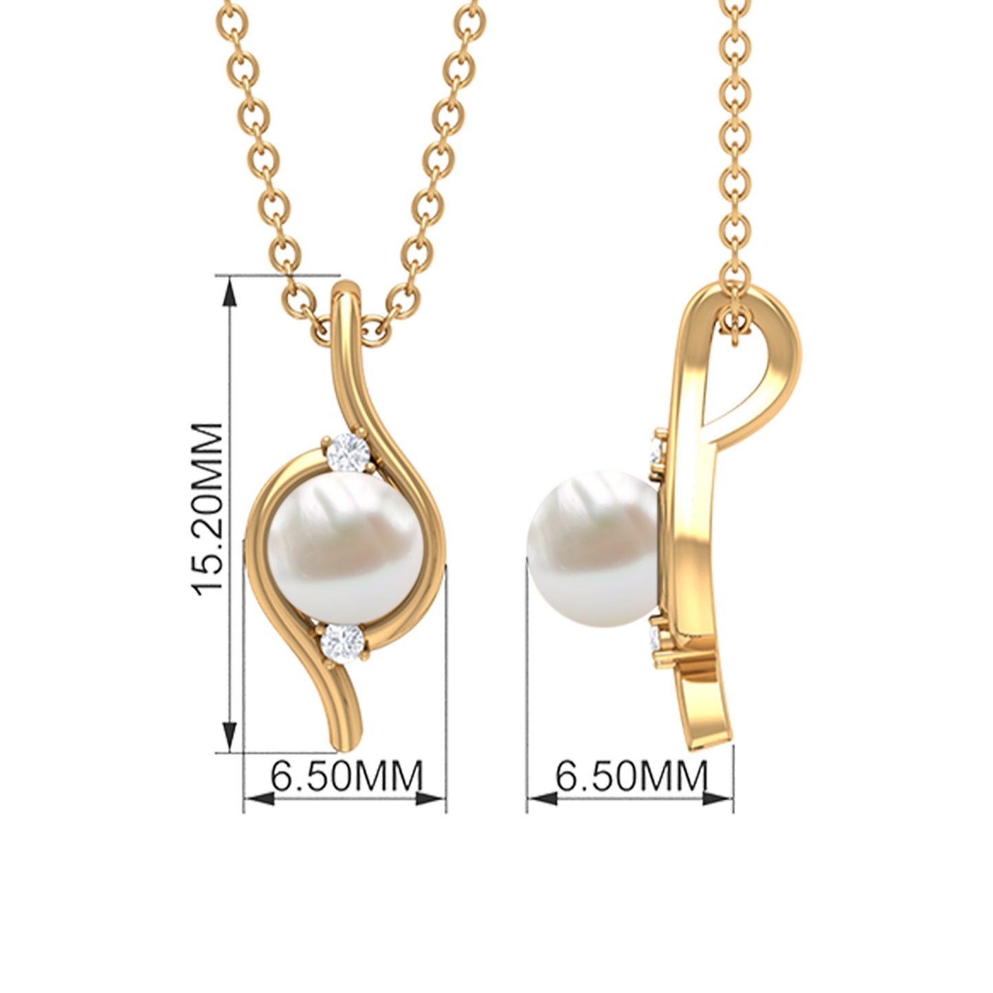 2 Carat Solitaire Freshwater Pearl Pendant with Diamonds