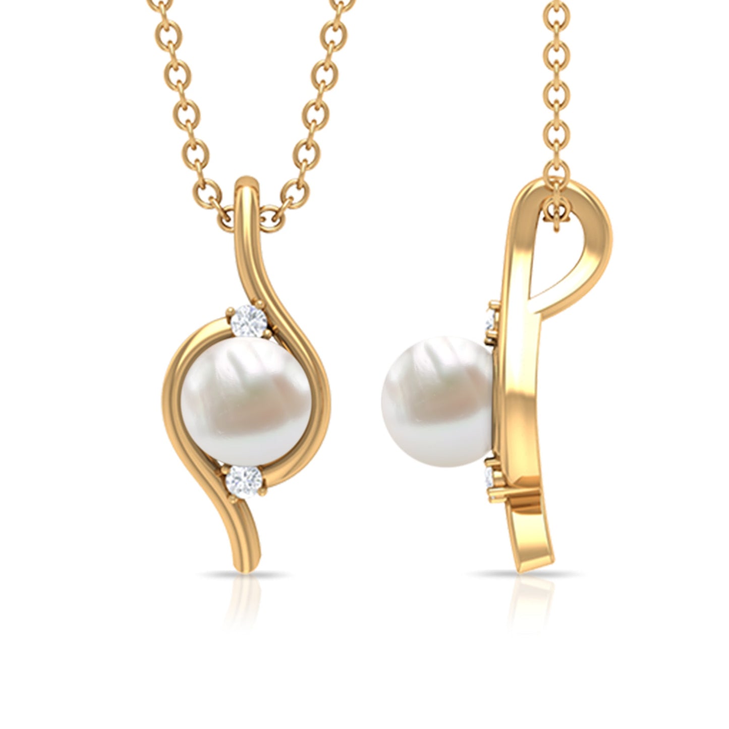 2 Carat Solitaire Freshwater Pearl Pendant with Diamonds