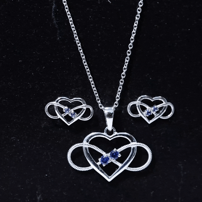 Lab Grown Blue Sapphire Infinity Heart Jewelry Set