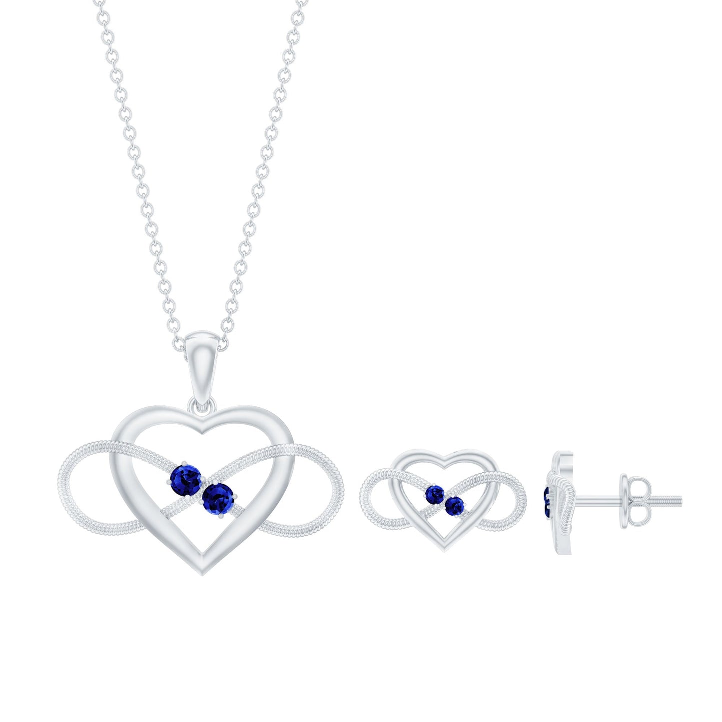 Lab Grown Blue Sapphire Infinity Heart Jewelry Set