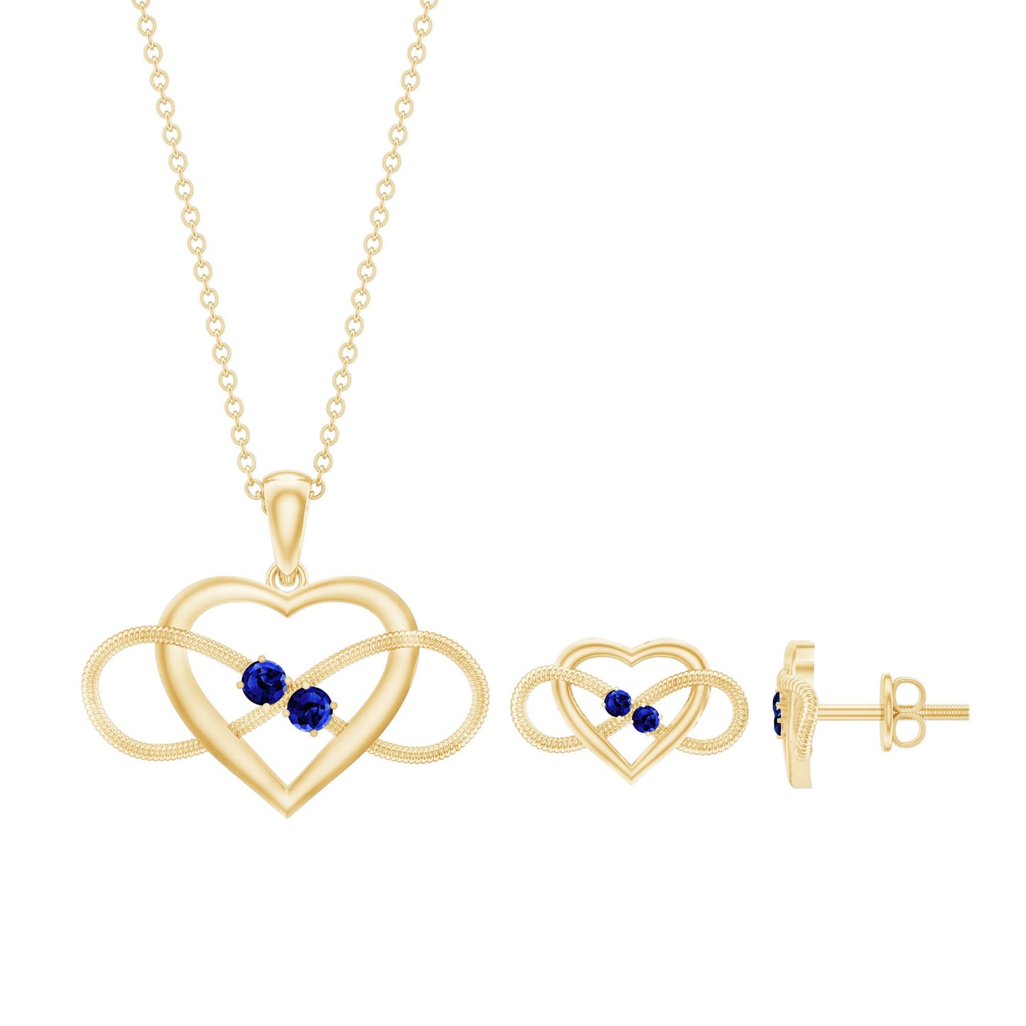Lab Grown Blue Sapphire Infinity Heart Jewelry Set