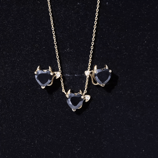 Heart Shape Lab Grown Black and White Diamond Devil Jewelry Set