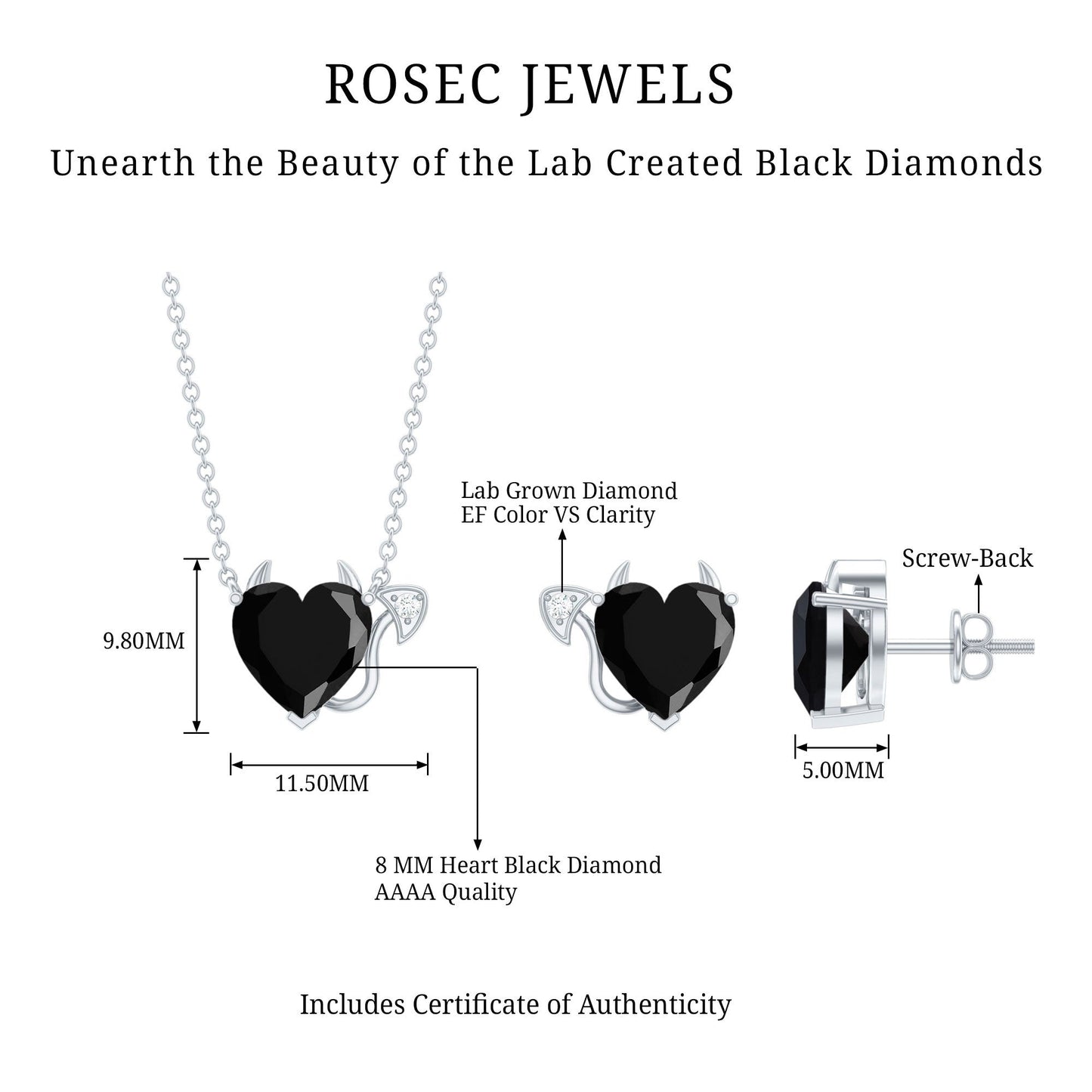 Heart Shape Lab Grown Black and White Diamond Devil Jewelry Set