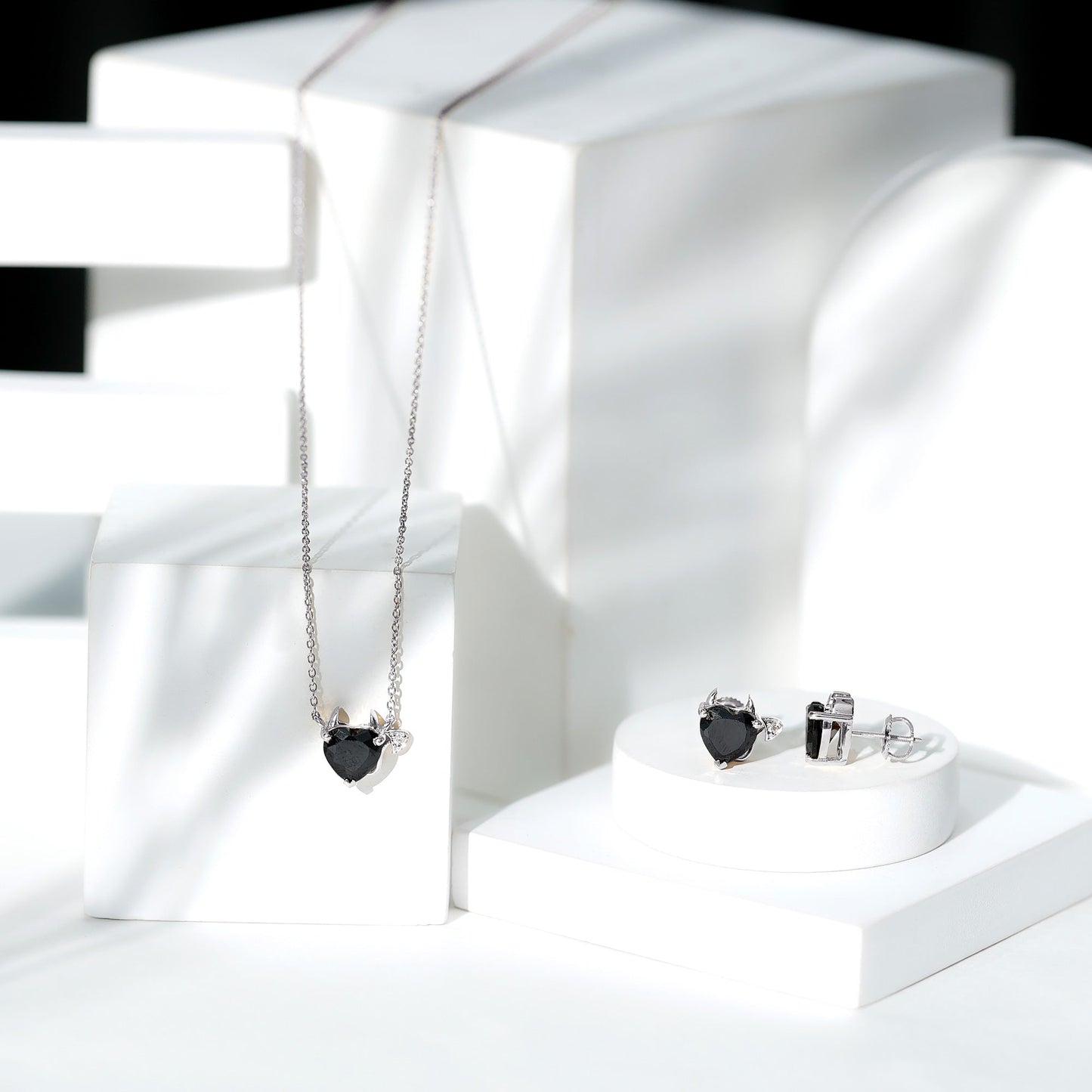 Heart Shape Lab Grown Black and White Diamond Devil Jewelry Set