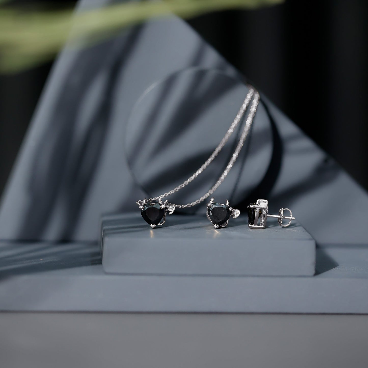 Heart Shape Lab Grown Black and White Diamond Devil Jewelry Set