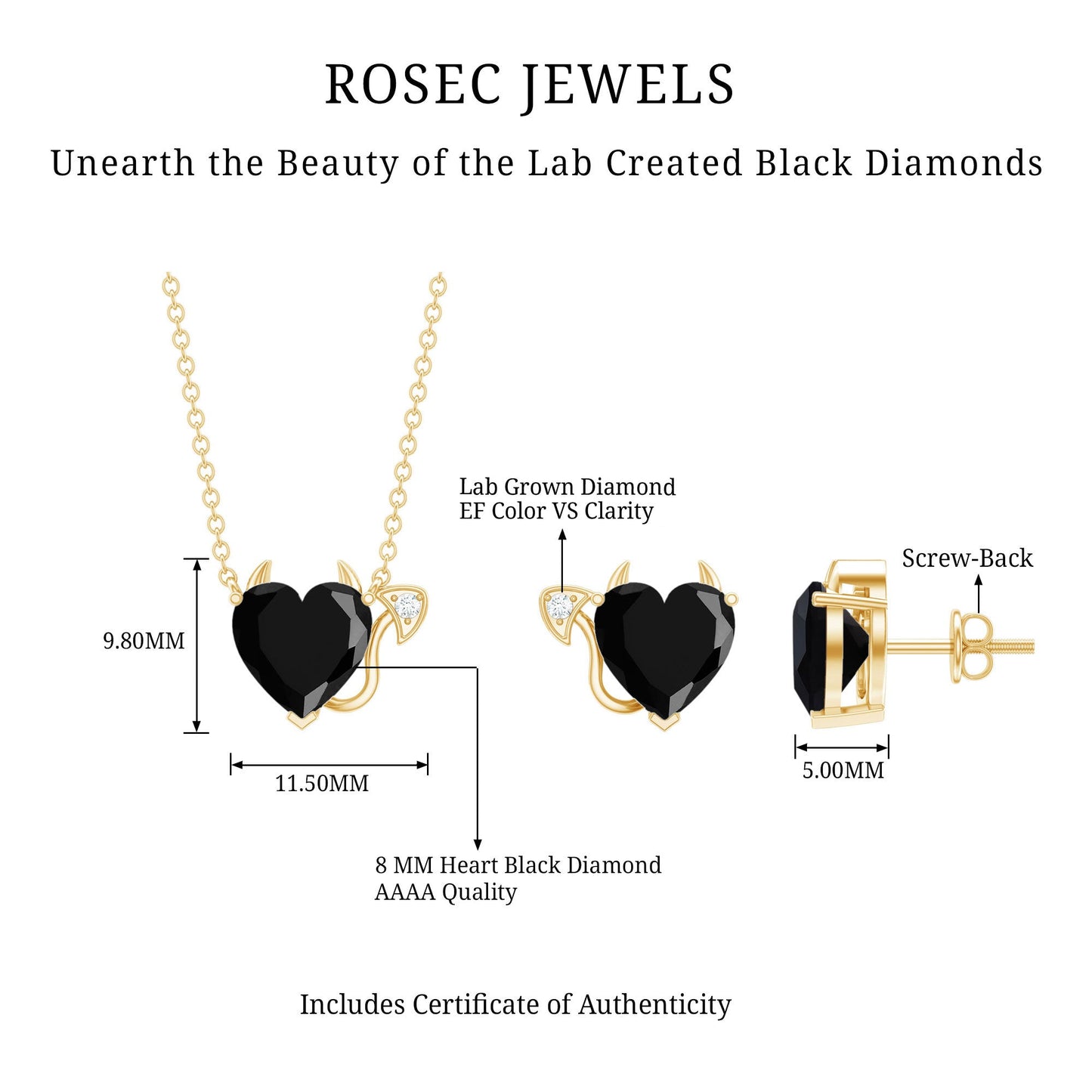 Heart Shape Lab Grown Black and White Diamond Devil Jewelry Set