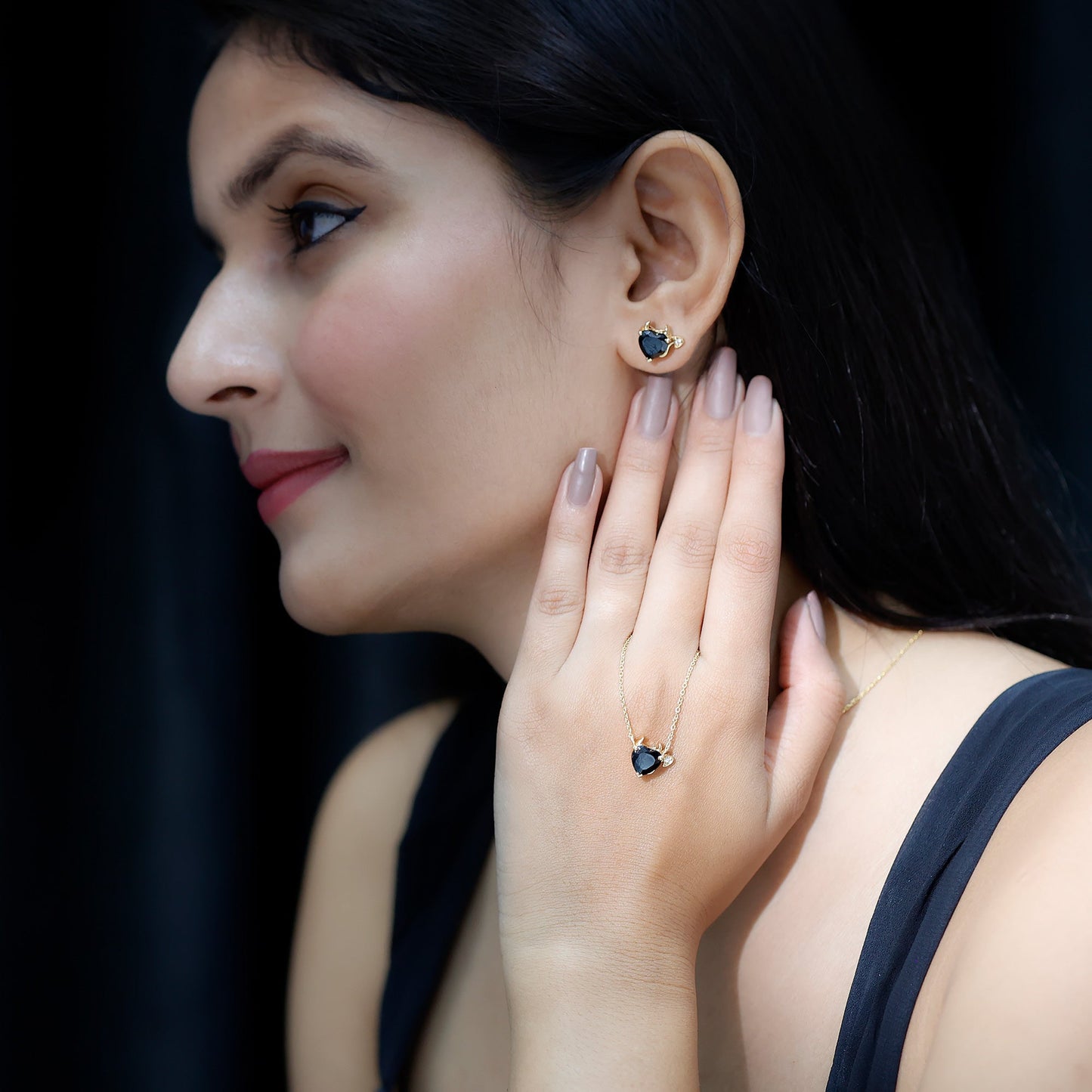 Heart Shape Lab Grown Black and White Diamond Devil Jewelry Set