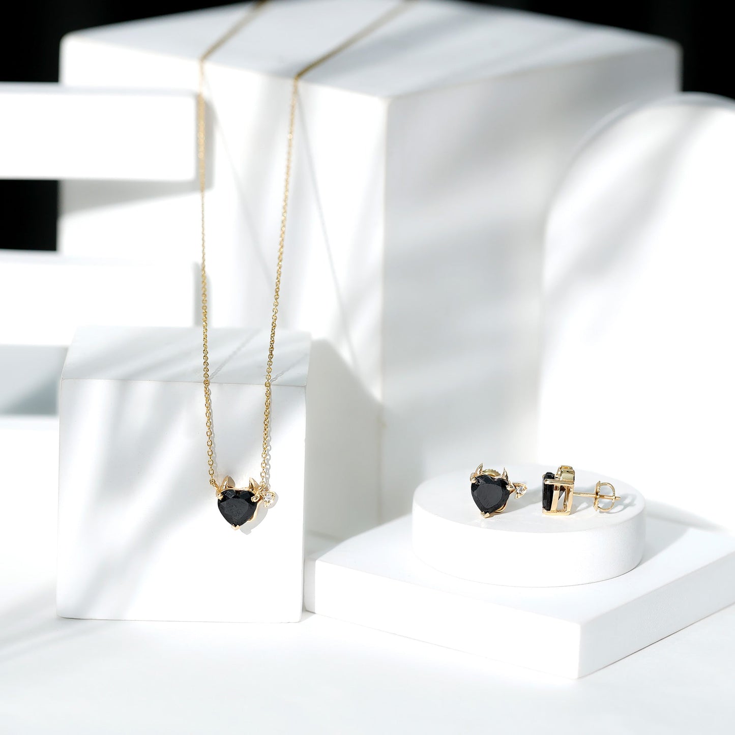 Heart Shape Lab Grown Black and White Diamond Devil Jewelry Set