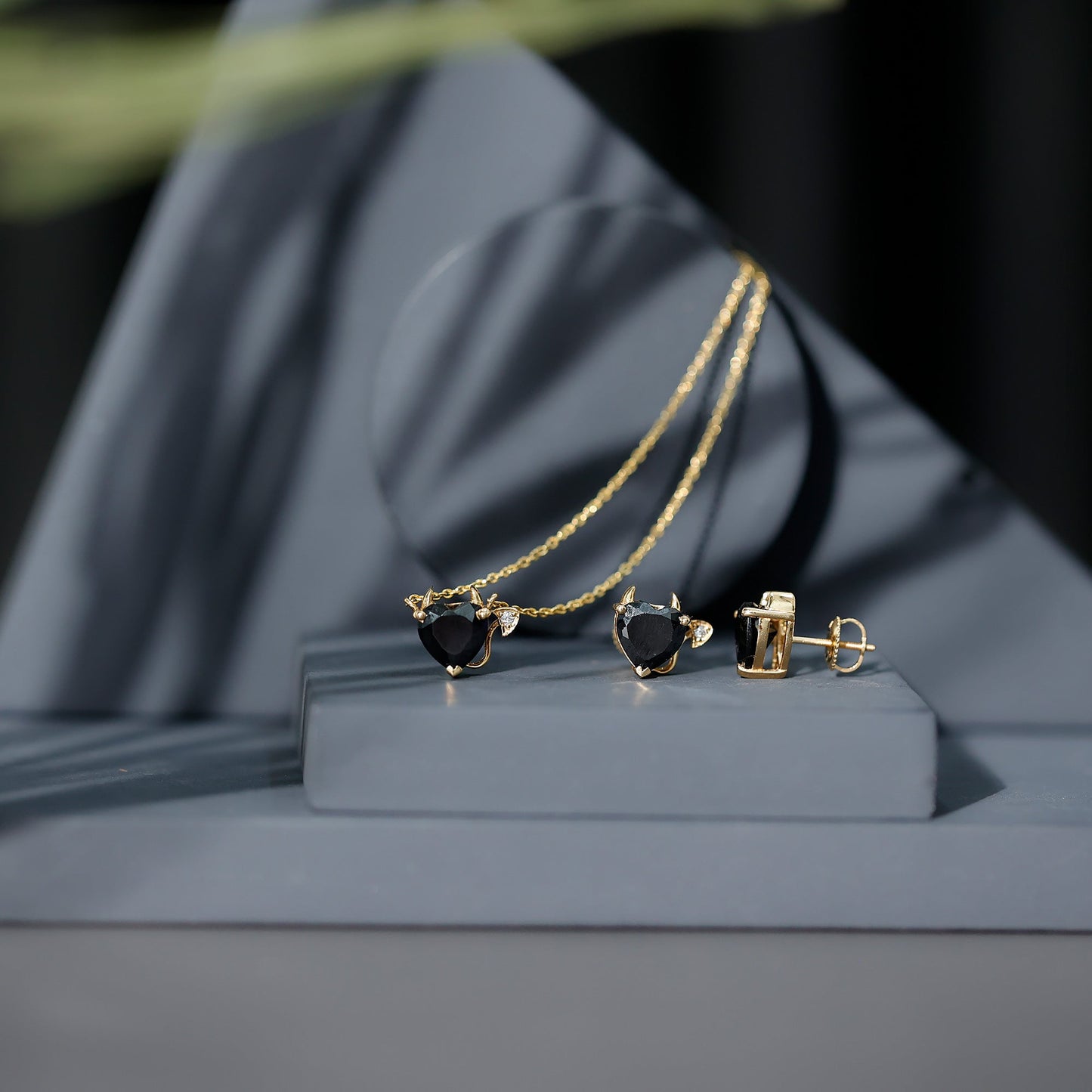 Heart Shape Lab Grown Black and White Diamond Devil Jewelry Set