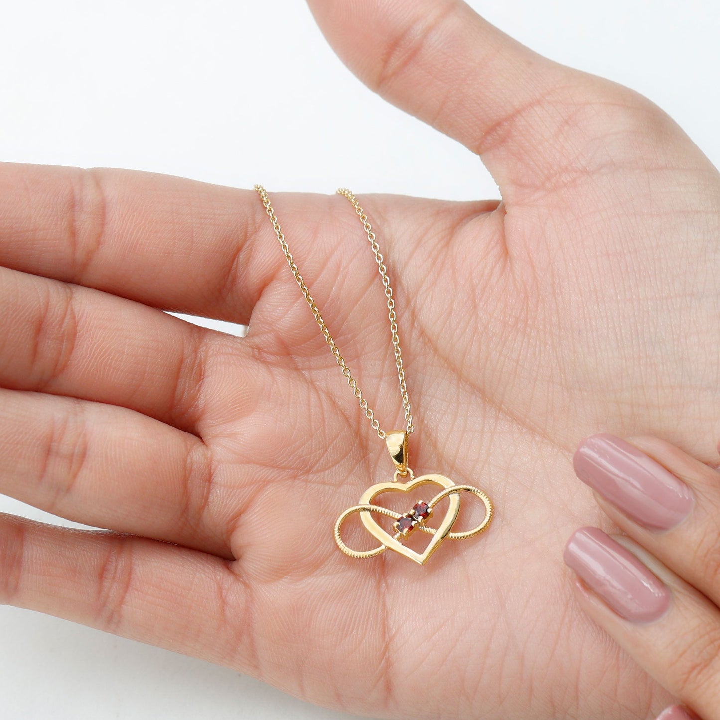Natural Garnet Heart Infinity Necklace and Earrings Set