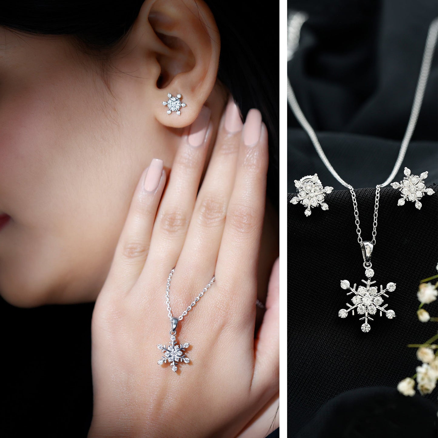 Certified Moissanite Snowflake Jewelry Set For Christmas