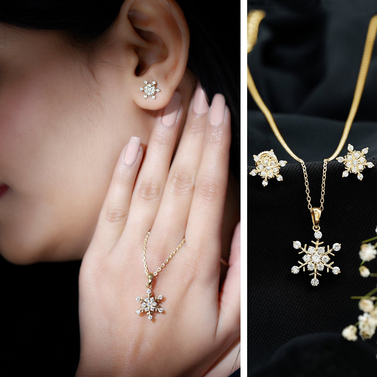 Certified Moissanite Snowflake Jewelry Set For Christmas