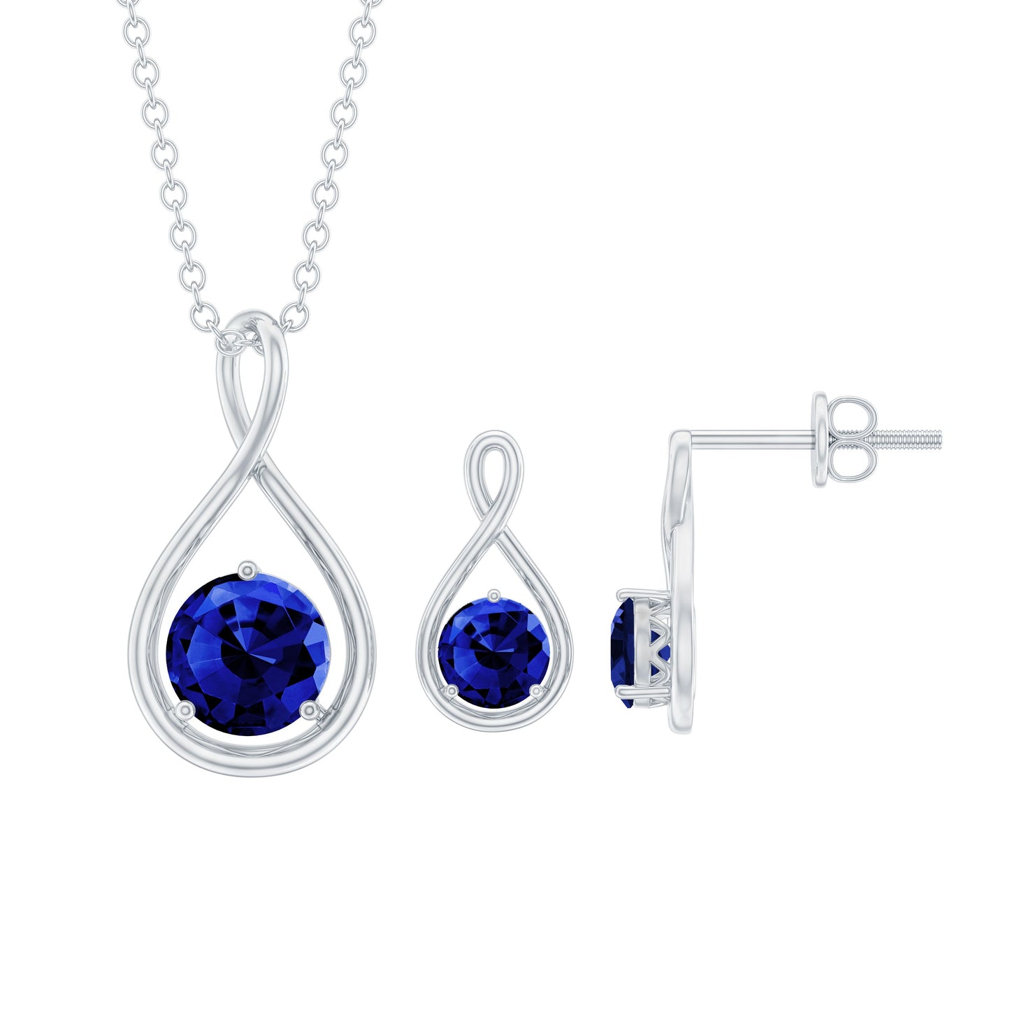 Lab Created Blue Sapphire Infinity Necklace and Earrings Set