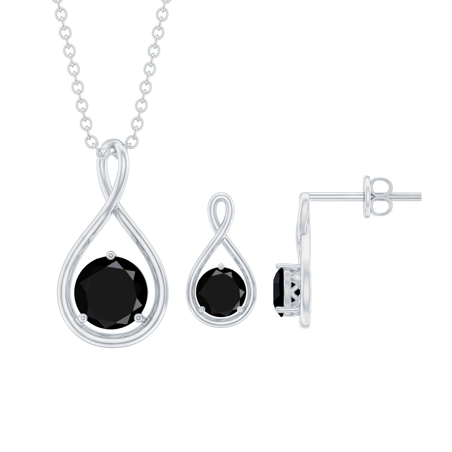 Natural Black Spinel Infinity Pendant and Earrings Set