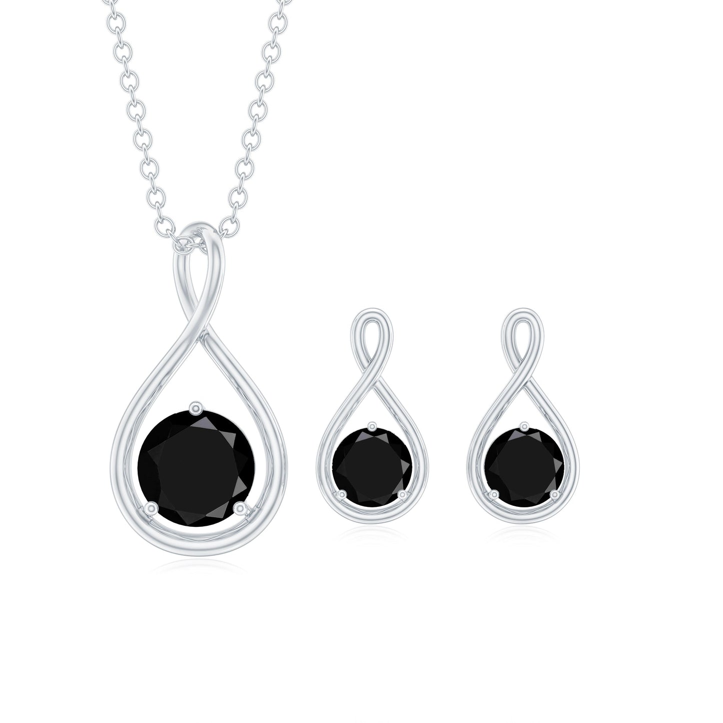 Natural Black Spinel Infinity Pendant and Earrings Set
