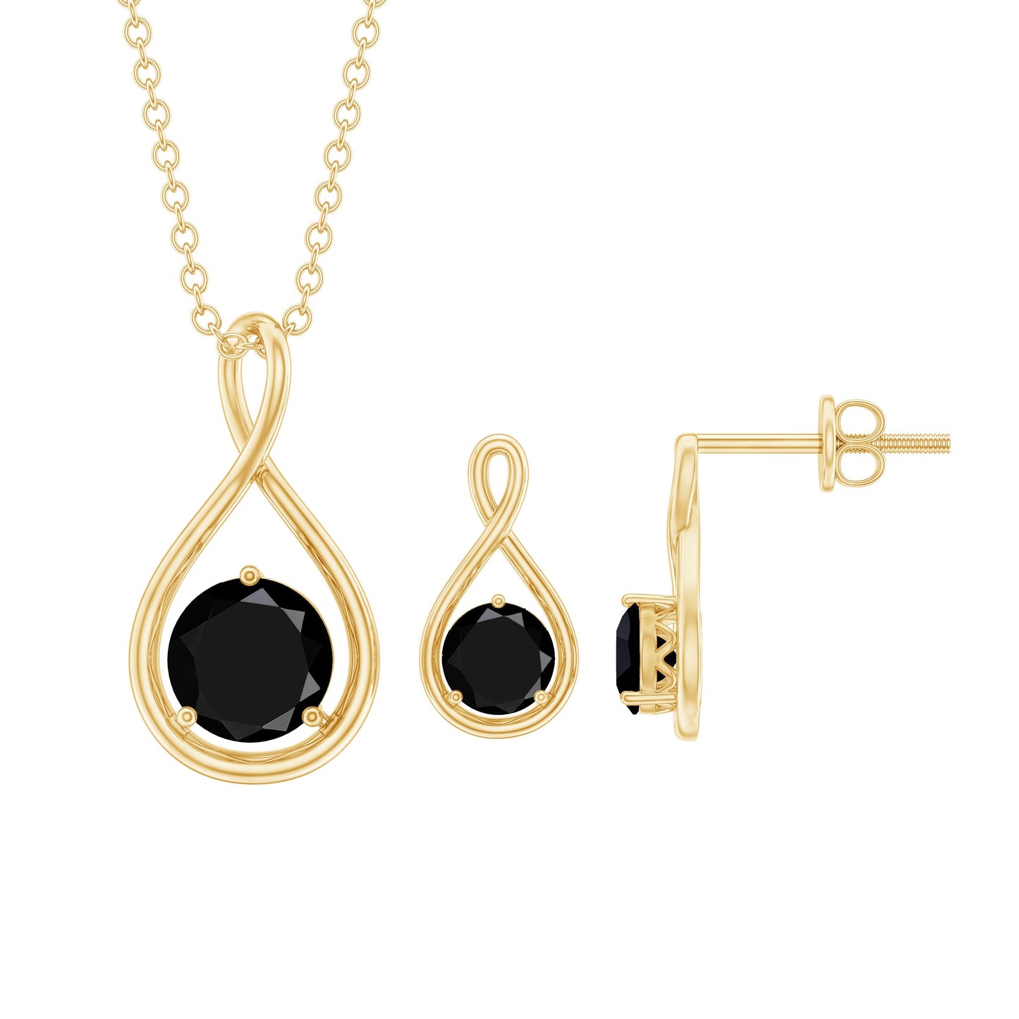 Natural Black Spinel Infinity Pendant and Earrings Set