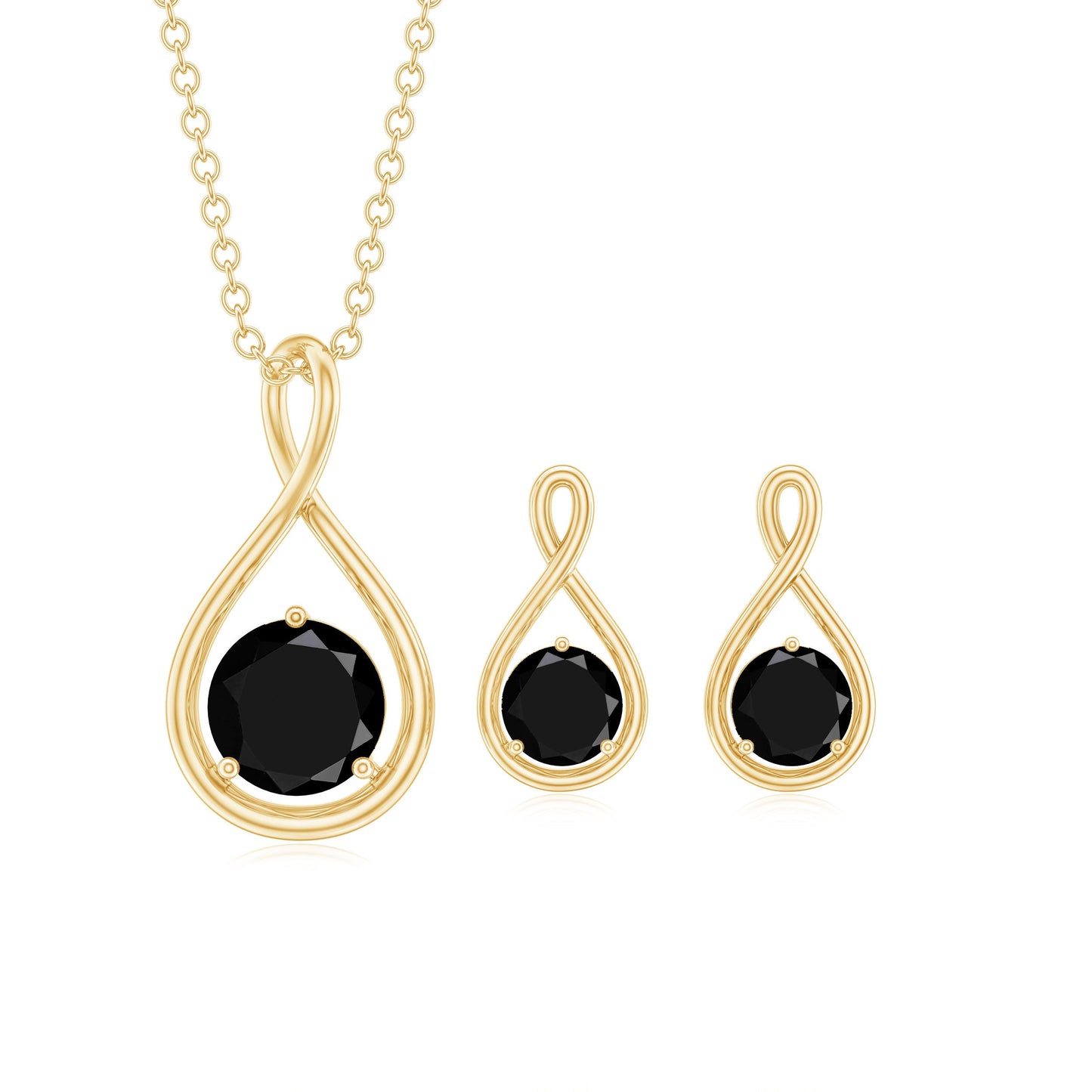 Natural Black Spinel Infinity Pendant and Earrings Set