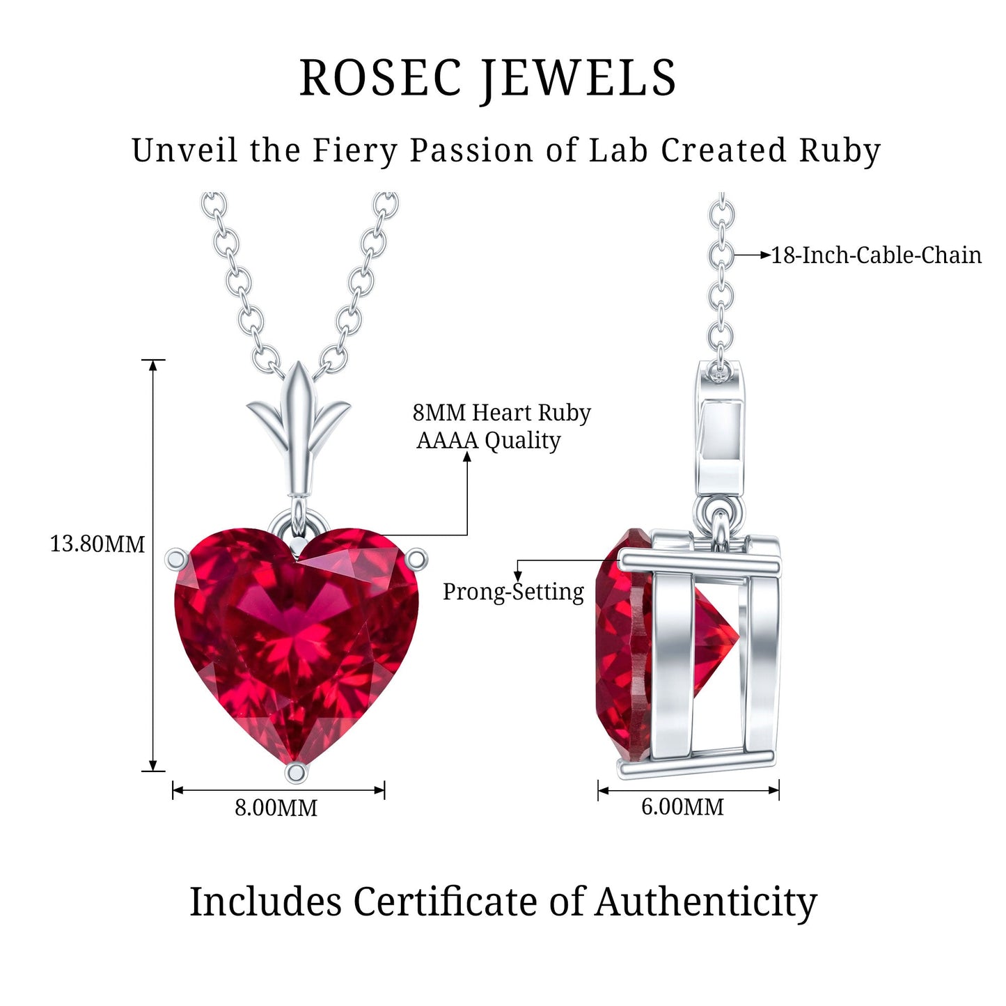 2 CT Heart Shape Lab Created Ruby Solitaire Necklace