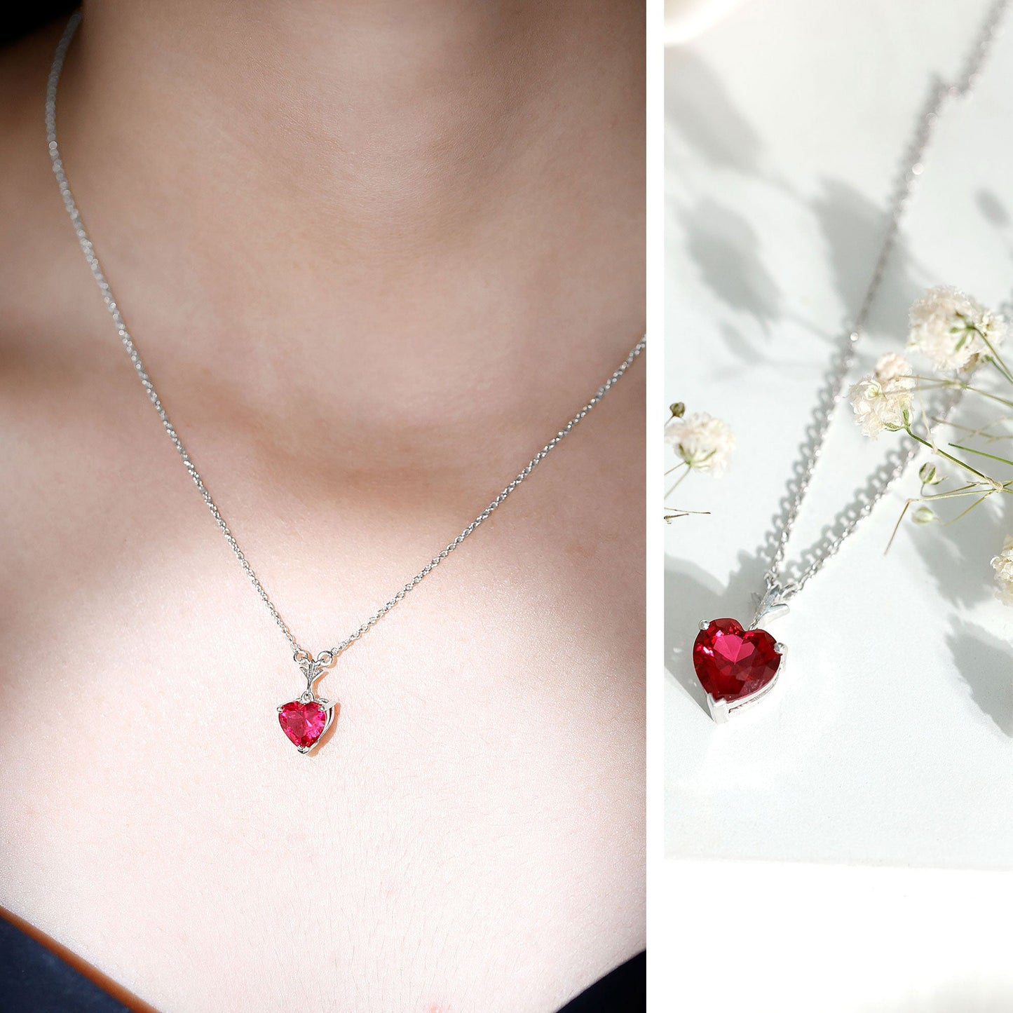 2 CT Heart Shape Lab Created Ruby Solitaire Necklace