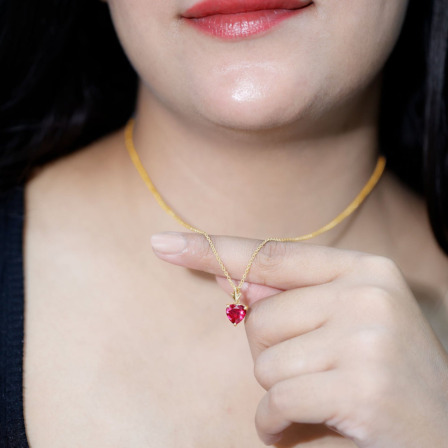 2 CT Heart Shape Lab Created Ruby Solitaire Necklace