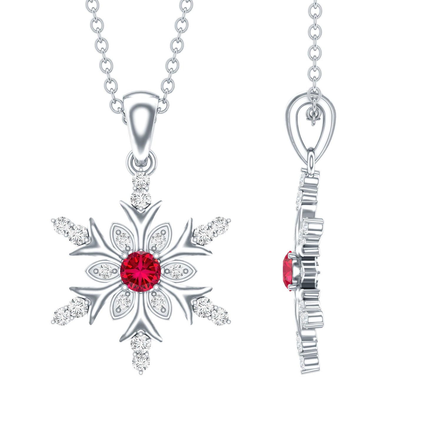 Lab Created Ruby Snowflake Pendant with Diamond Accent