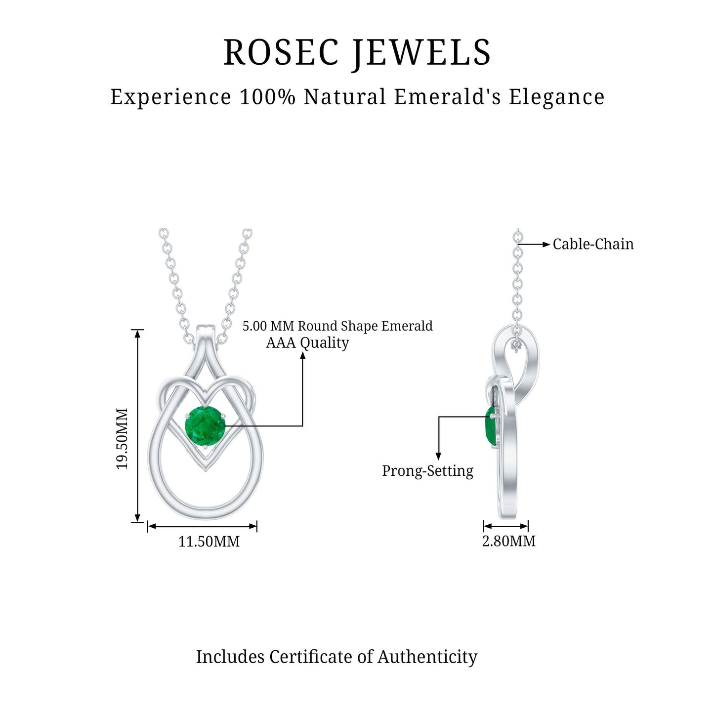 Round Shape 0.4 Carat Emerald Teardrop Heart Necklace