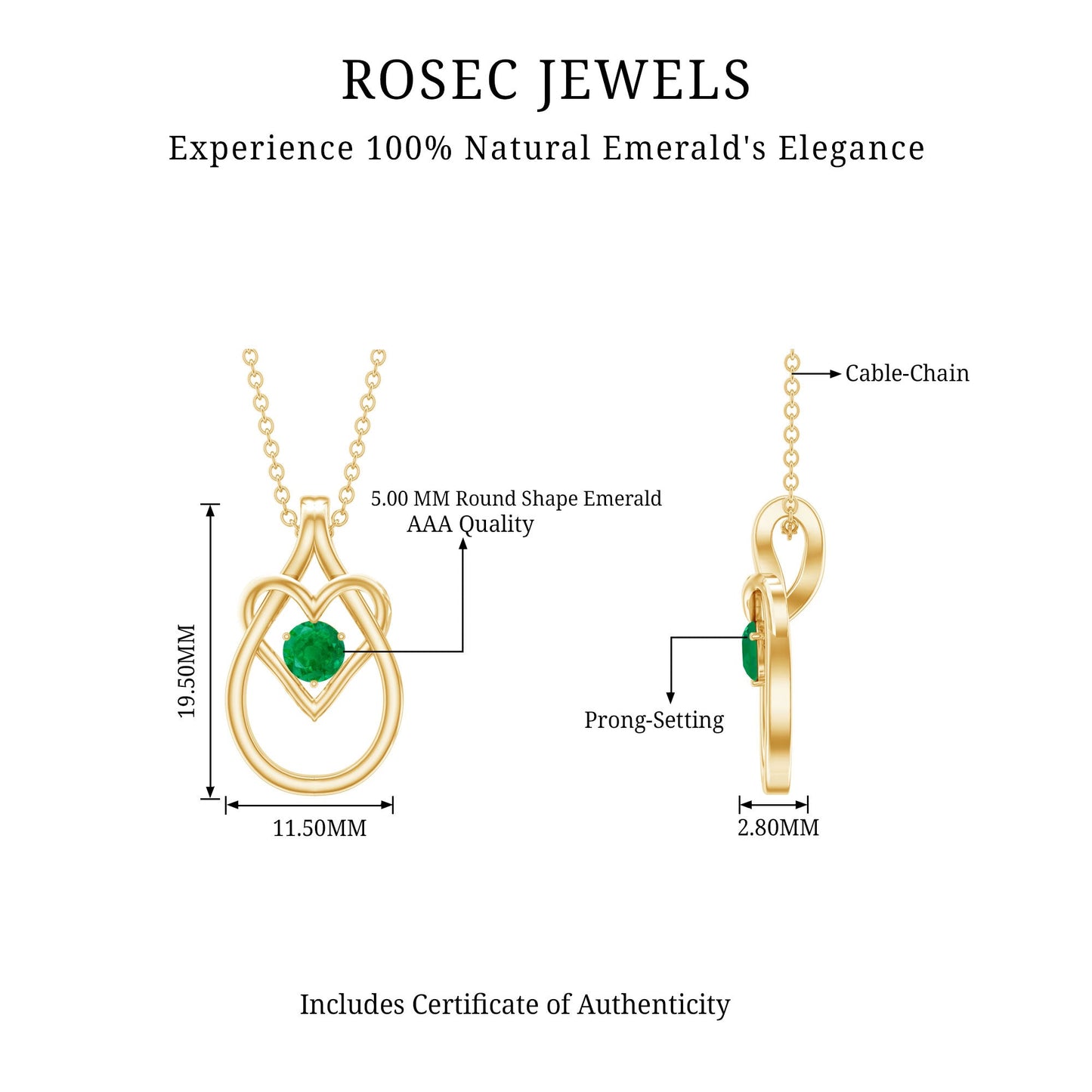 Round Shape 0.4 Carat Emerald Teardrop Heart Necklace
